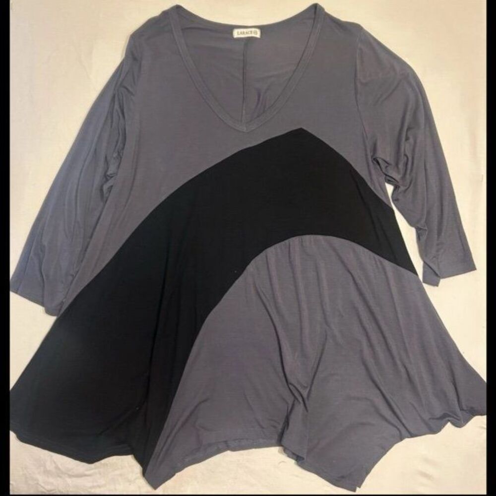 Larace Woman's Plus Size 3XLColor Block Tunic V Neck 3/4 Sleeve